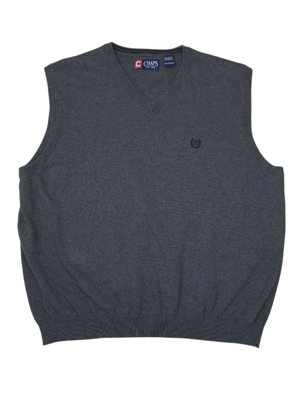 Chaps Mens Grey V-Neck Sleeveless Sweater Vest XXL 100% Cotton